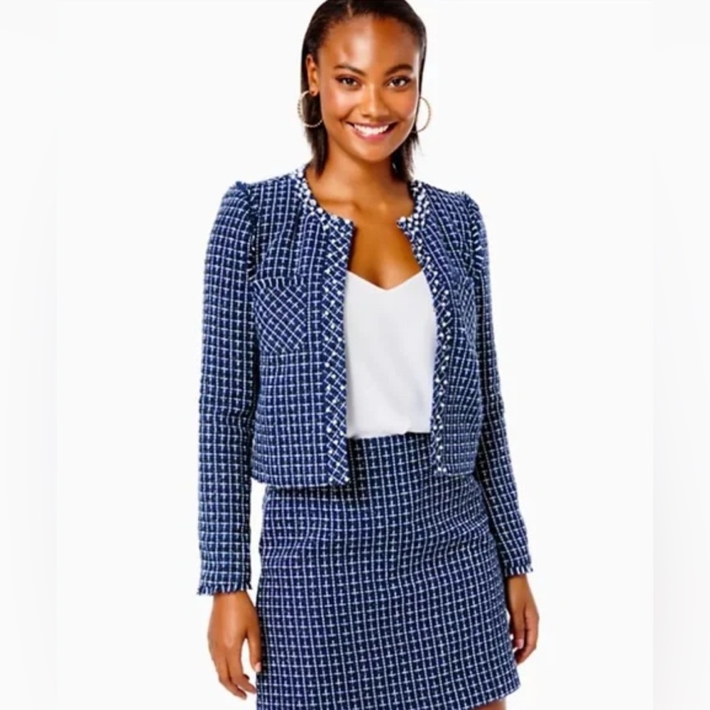 Lilly Pulitzer Navy and White Tweed Blazer
